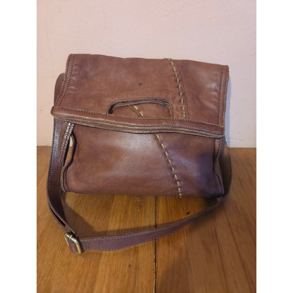 Lucky Brand Boho Hobo Fold Over Crossbody Bag Soft Whiskey Wash Leather